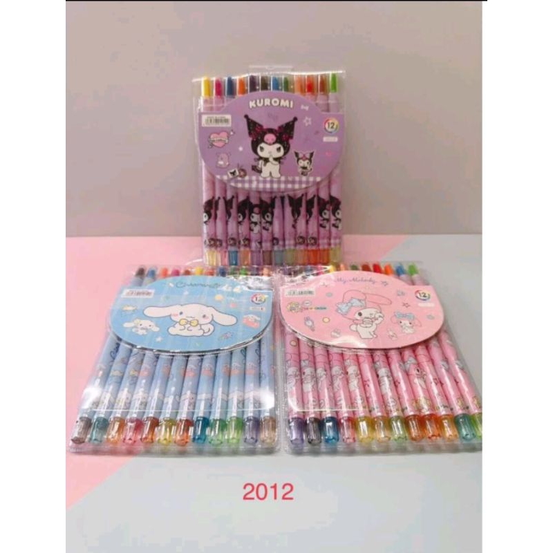 

(12 warna) Crayon putar Sanrio/Crayon putar Kuromi/crayon putar murah