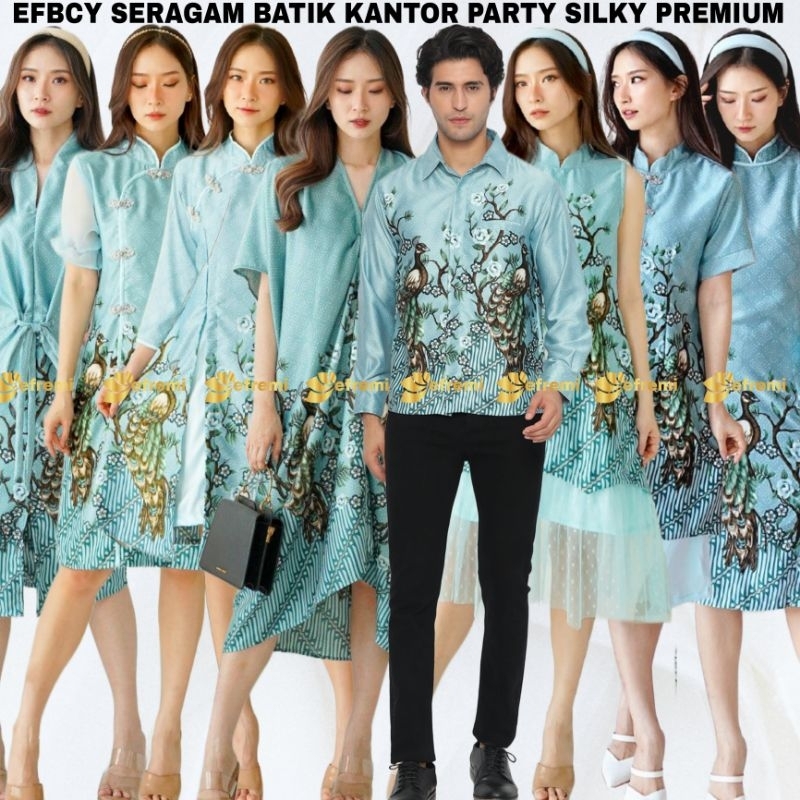 SET CHEONGSAM SANGJIT QIPAO IMLEK MODERN TRENDY DRESS BATIK SATIN SILK PREMIUM BCY BLUE//BATIK SARIM