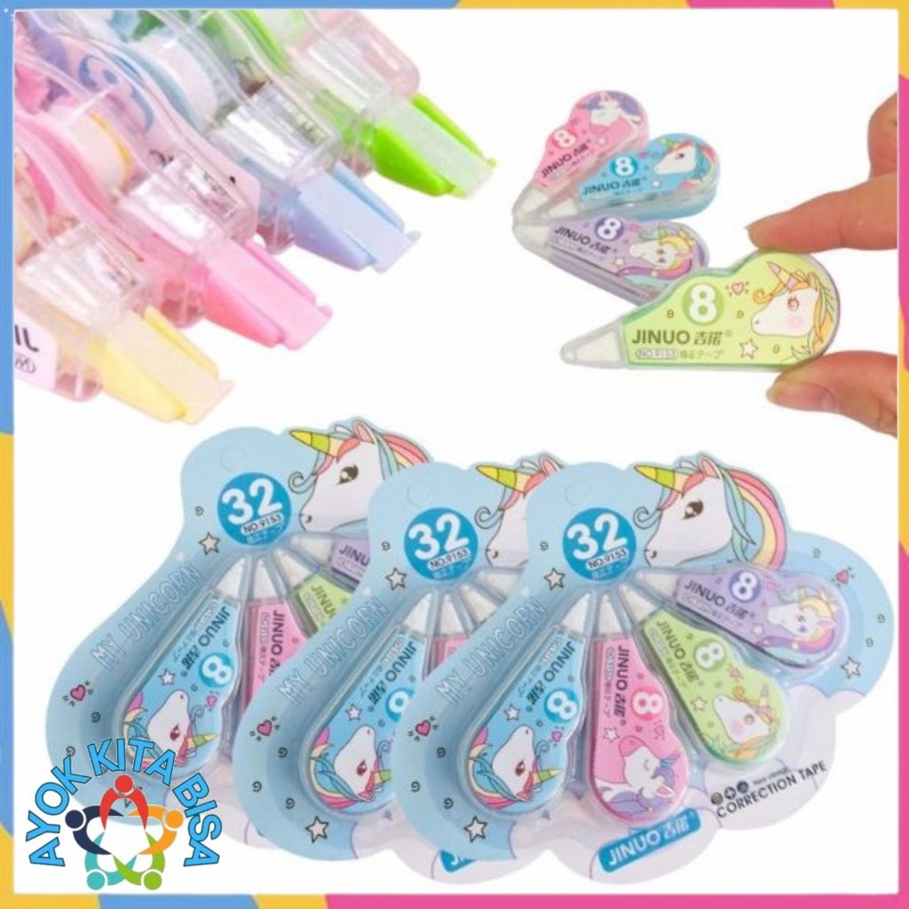 

AKB Correction Tape Karakter 4 In 1 Penghapus Pulpen Roll Isi 4pcs Karakter Lucu Unicorn Penghapus Pena Tip-Ex Kertas Mini 4in1 Tip Ex Set 4 Pcs