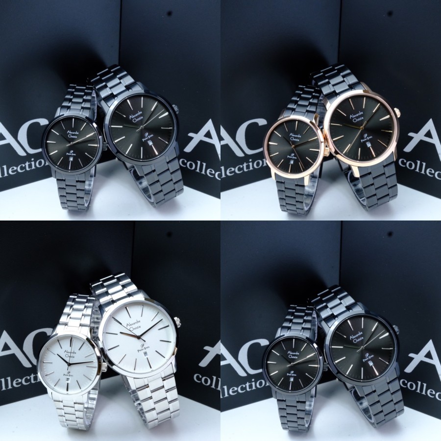 am Tangan Couple Alexandre Christie 1028 AC1028 Full Black Seri Terbaru Original