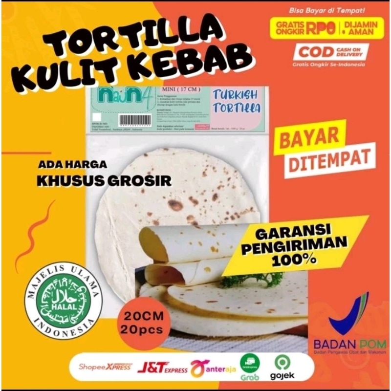 

REJECT Tortilla Kulit Kebab PREMIUM murah isi 5 lembar Nauna Turkish lentur tidak mudah robek untuk kebab frozen