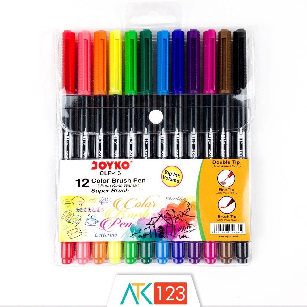 

KODE F3N8 Pulpen Pena Spidol Kuas Warna Color Brush Pen Set Dual Double Tip 12 Warna Colors Joyko CLP13