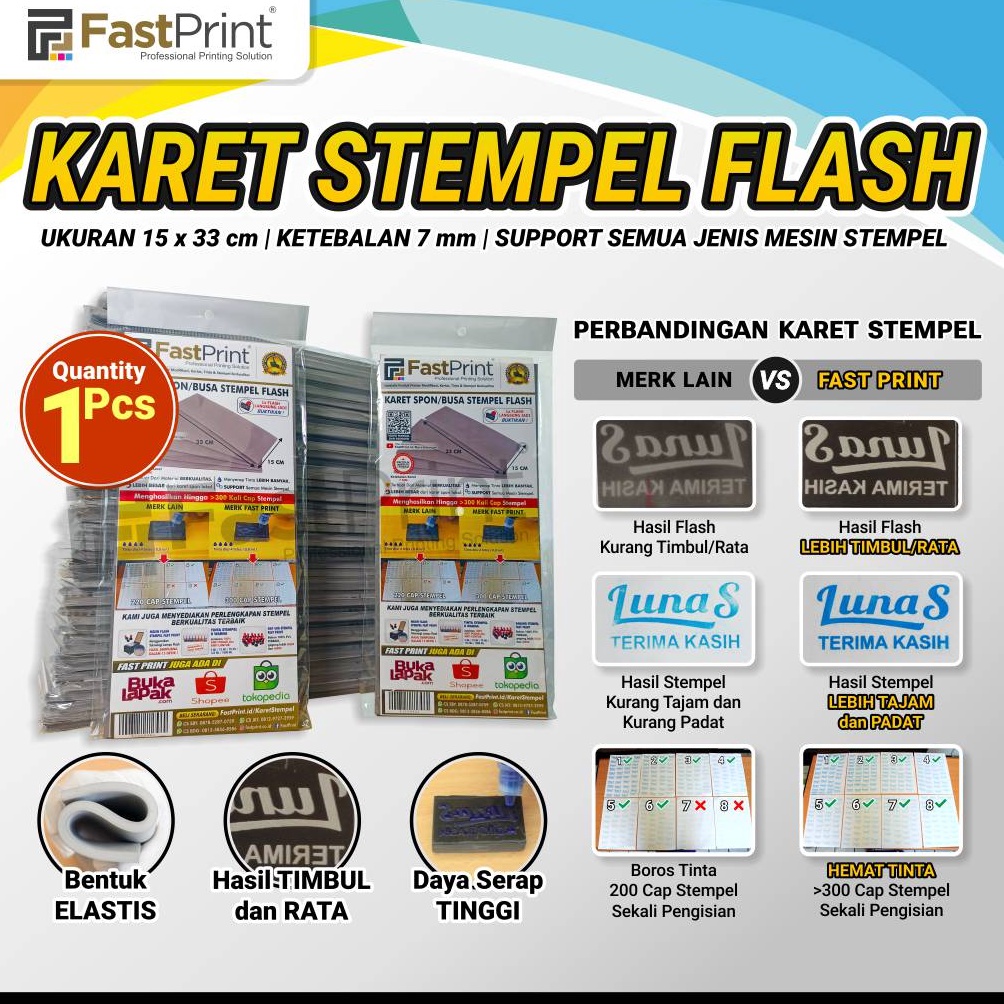 

KODE E7D9 Fast Print Karet SponBusa Stempel Flash Warna 15x33CM