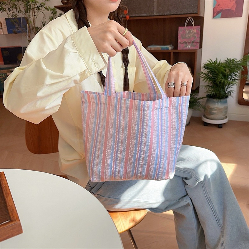 CLV 12.12 Buy1Get1 All 20% off Tas Mini Tote Handle Bag Kain Garis Kotak Hijau Merah Pink Kuning Fas