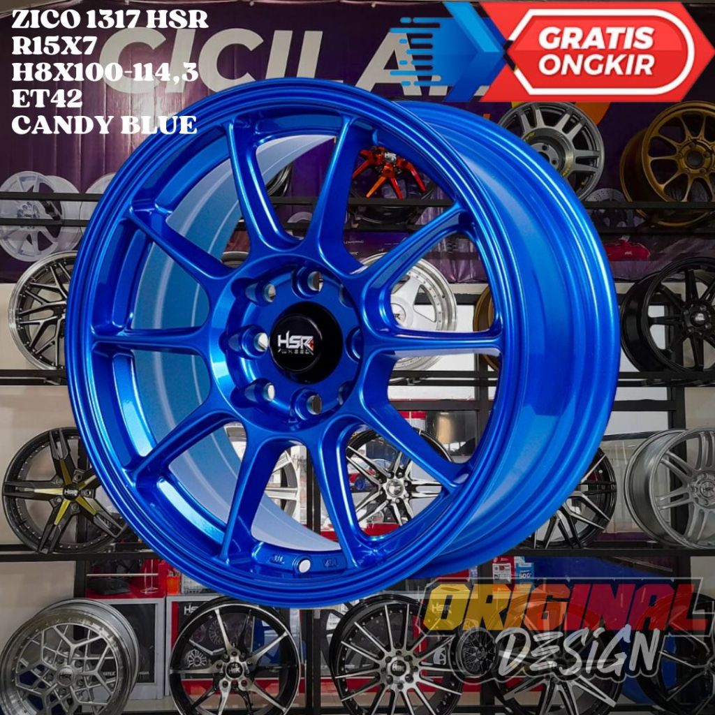 Velg Mobil Ring 15 HSR ZICO R15 LEBAR 7 LOBANG BAUT 4 ET42 CANDY BLUE