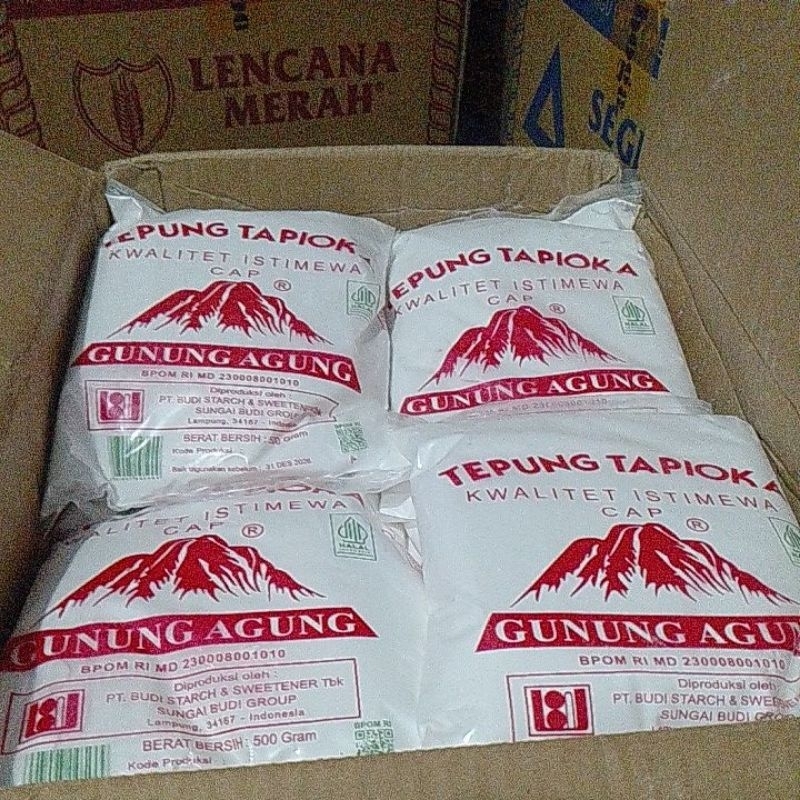 

Tapioka Gunung Agung 500 gram, bahan untuk membuat aneka jajanan seperti peyek, somay, dan lain2. expaied 2026