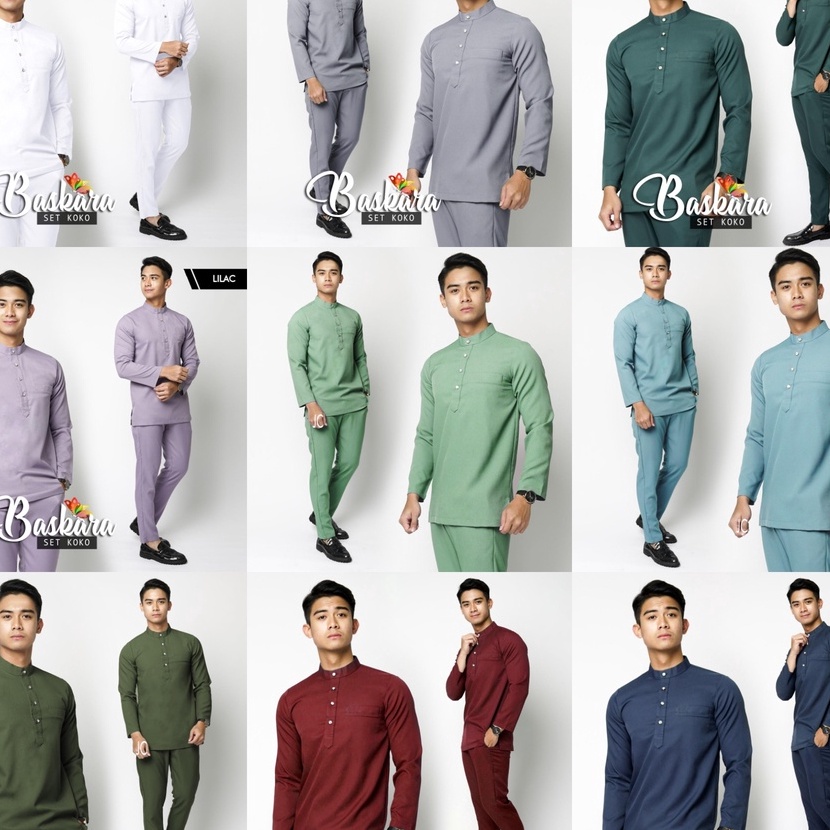 Hemat Setelan baju muslim pria dewasa  SET KOKO BASKARA  JC stelan baju Koko Pakistan lengan panjang
