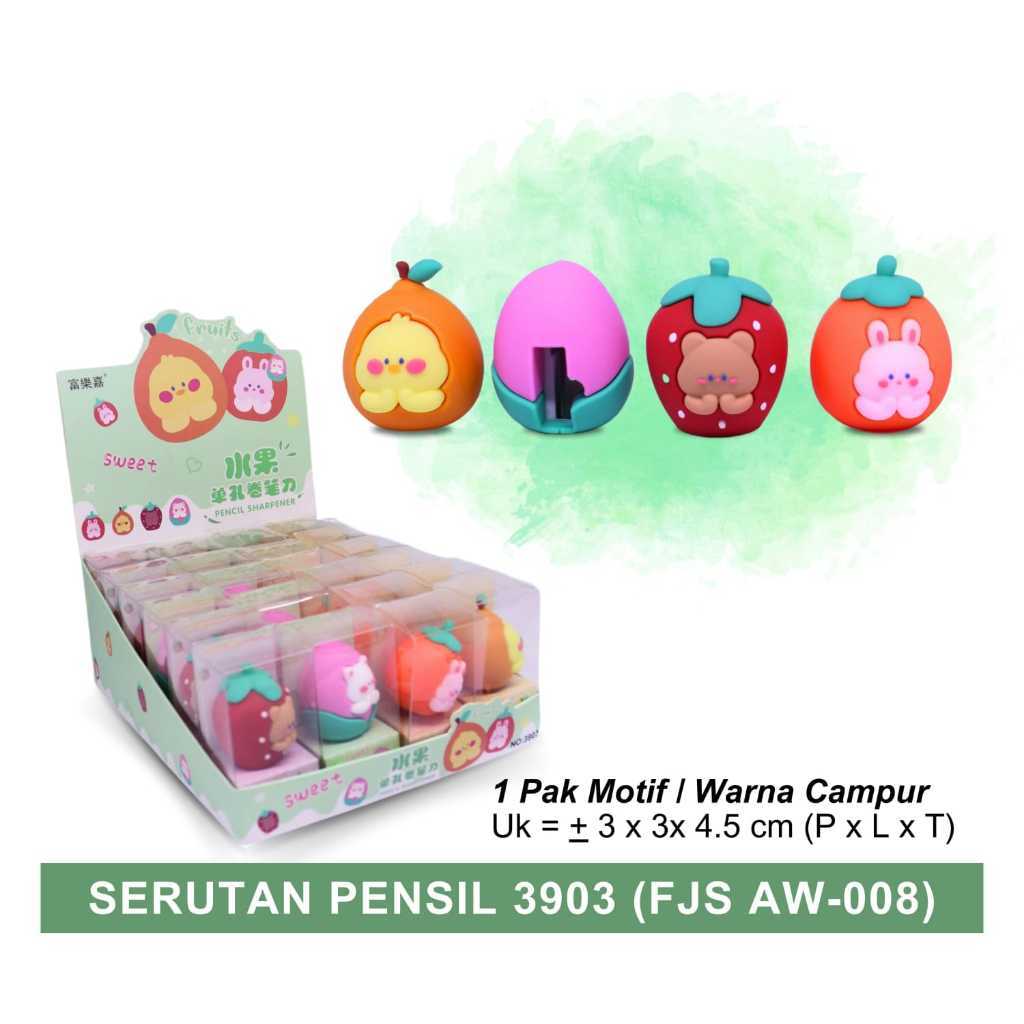Rautan Serutan Orotan Pensil Sharpener Bahan Karet Bentuk Sweet Fruits/ Rautan Anak Fancy Lucu/ Raut