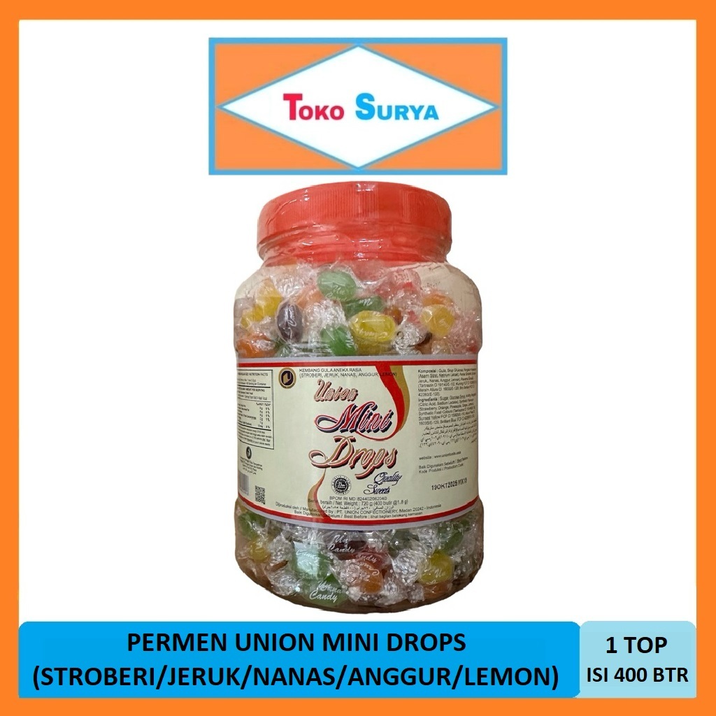 

Permen Union Mini Drops Kembang Gula Aneka Rasa Campur Assorted 1 Toples 400 Pcs