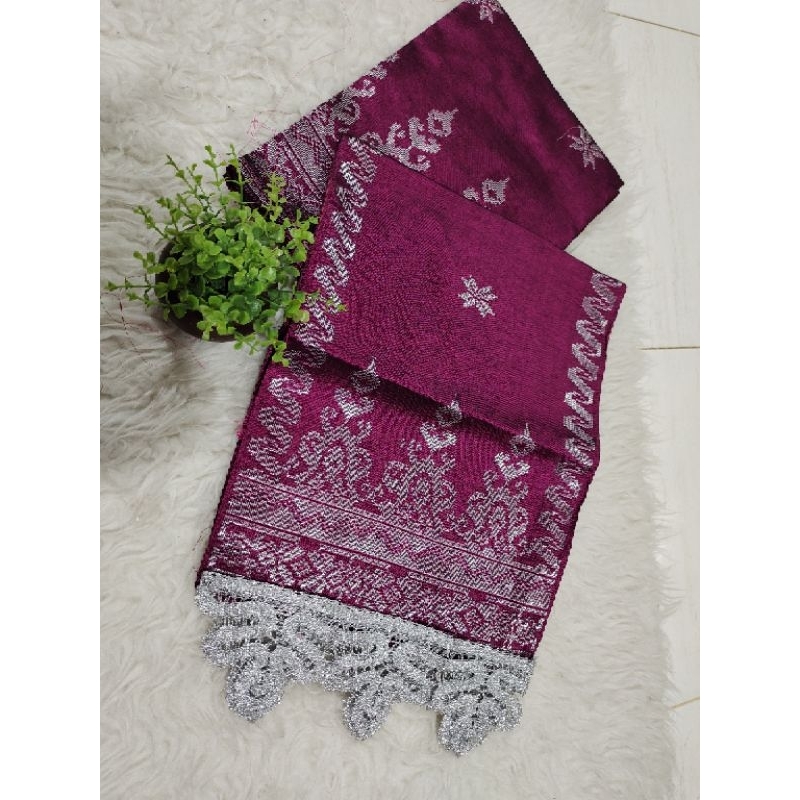 Songket silungkang warna pink magenta, fanta motif silver