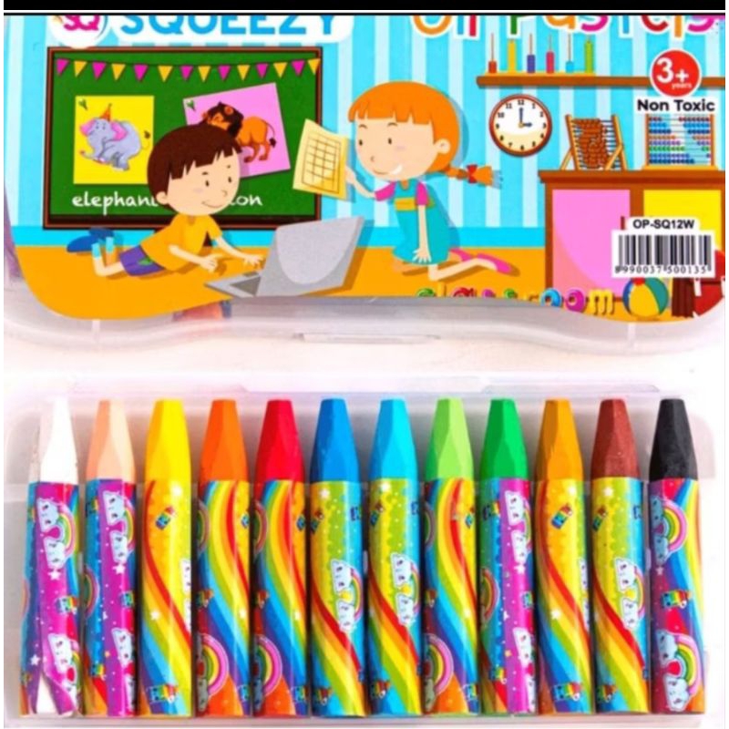 

(12 warna) oil pastel 12 warna SQUEEZY/crayon murah/crayon 12 warna
