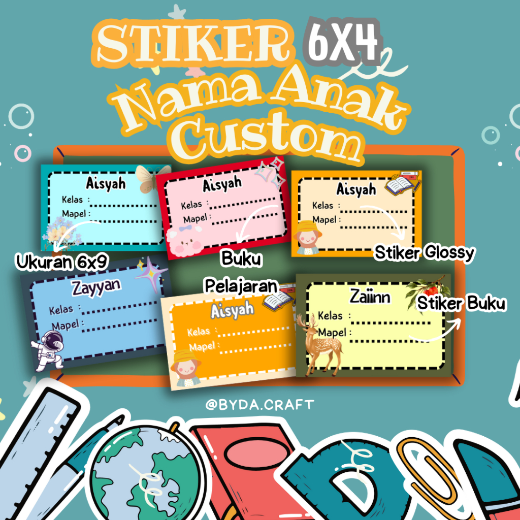 

Stiker Nama Alat Tulis Anak 6x4/Custom Book Name Stickers