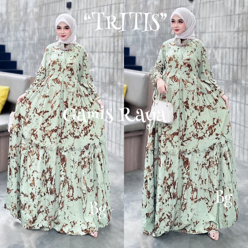 Gamis Raya nayra hijau sage Twill Bg Collection