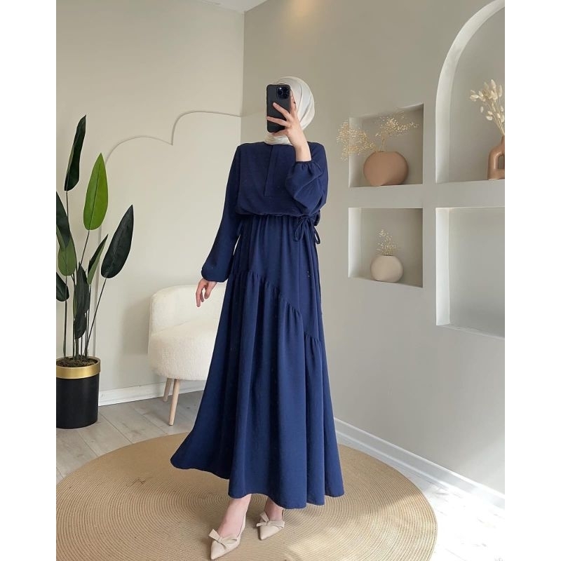 Rabira Dress Crinkle Airflow Gamis Polos Jombo  Wanita Terbaru Gaun  Remaja Wanita Kekinian Dress Wa