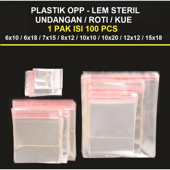 

Plastik OPP Kaca Bening Seal Lem Kemasan Packing Pakaian Roti Makanan-100pcs