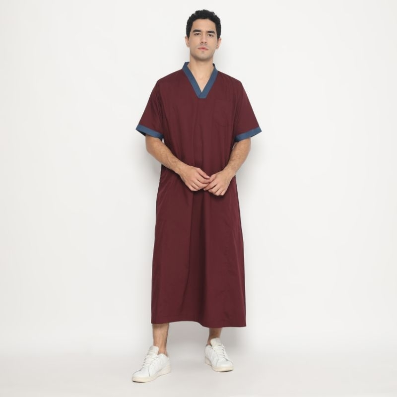 Promo Jubah Gamis Maroko Pria Dewasa Lengan Pendek Kerah V Bahan Katun
