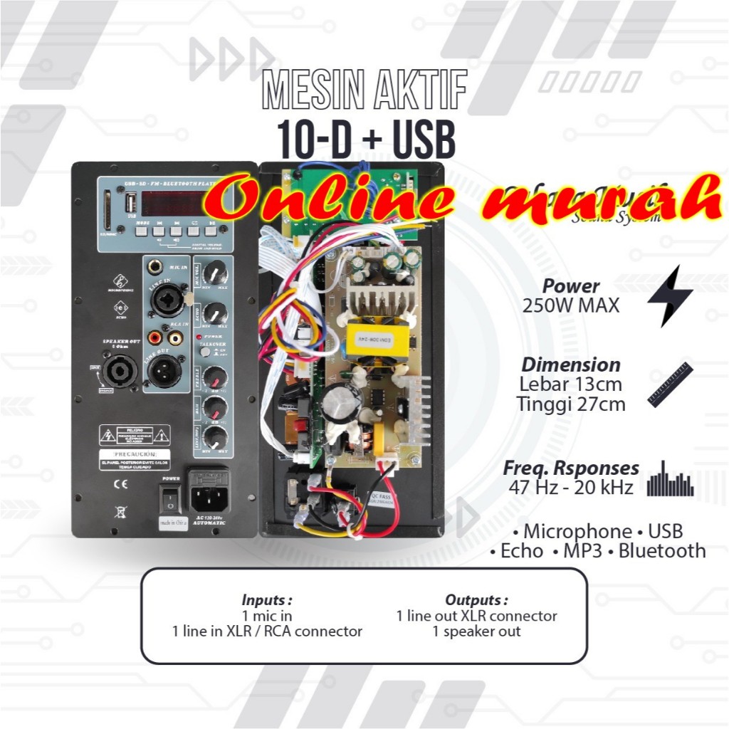 Mesin Speaker Aktif / Power Kit Aktif 500 Watt Original 10-D + USB BT