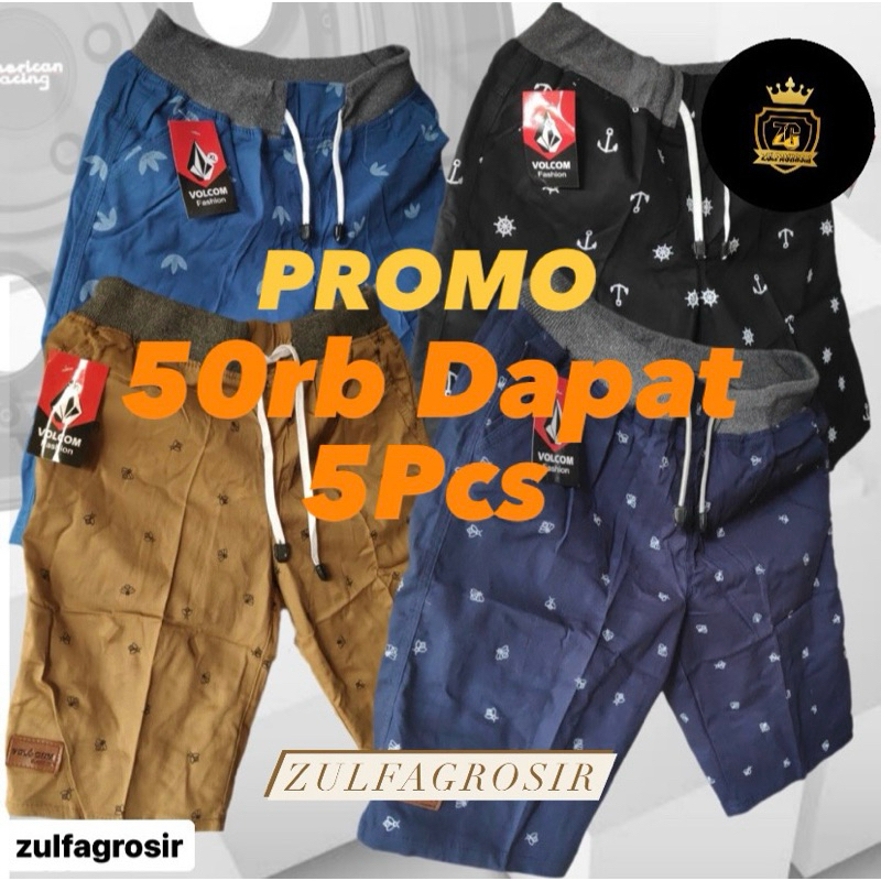 ( Promo 50 ribuan dapat 5 pcs ) Celana Pendek Motif Pria Distro Bahan Katun Strech Tebal Dan Melar N