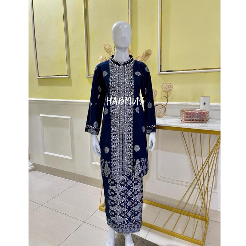 setelan batik songket Palembang katun premium navy silver