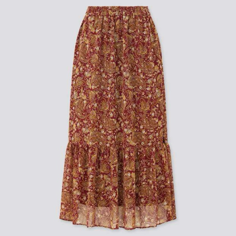 PRELOVED UNIQLO Women Joy of Print Chiffon Tiered Long Skirt / Chiffon tiered skirt/ Pleated skirt/ 