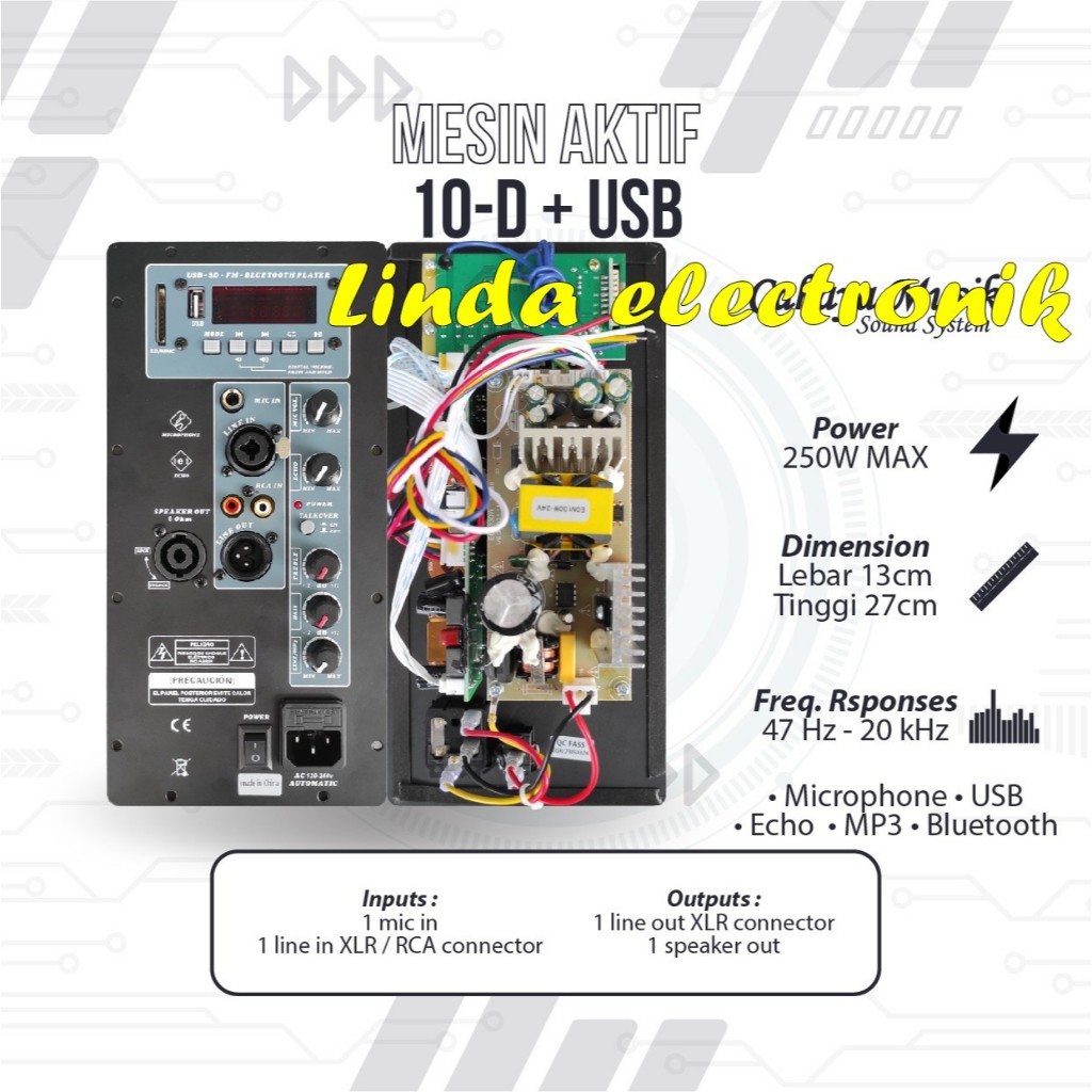 Mesin Speaker Aktif / Power Kit Aktif 500 Watt Original 10-D + USB BT