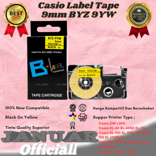 

Compatible Casio Label Tape 9mm BYZ 9YW Black On Yellow