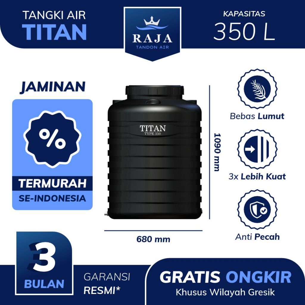 Tangki Tandon Toren Air Titan 350 L Higienis & Free Ongkir