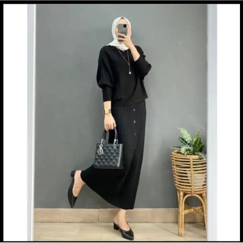 YUMEII - Skirt - rok panjang - rok panjang rajut - rok kancing - rok kerja - ROK KERJA