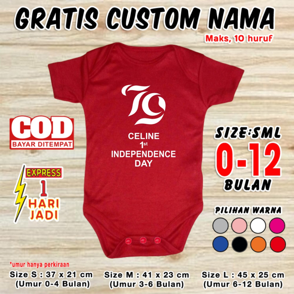 Baju Bayi INDONESIA HUT RI GRATIS CUSTOM NAMA Jumper 17 Agustusan Pakaian Dirgahayu Merah Putih Sera