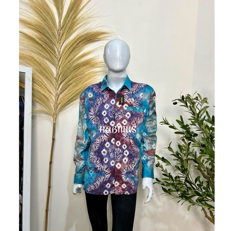 kemeja pria motif jumputan Palembang asli handmade silky