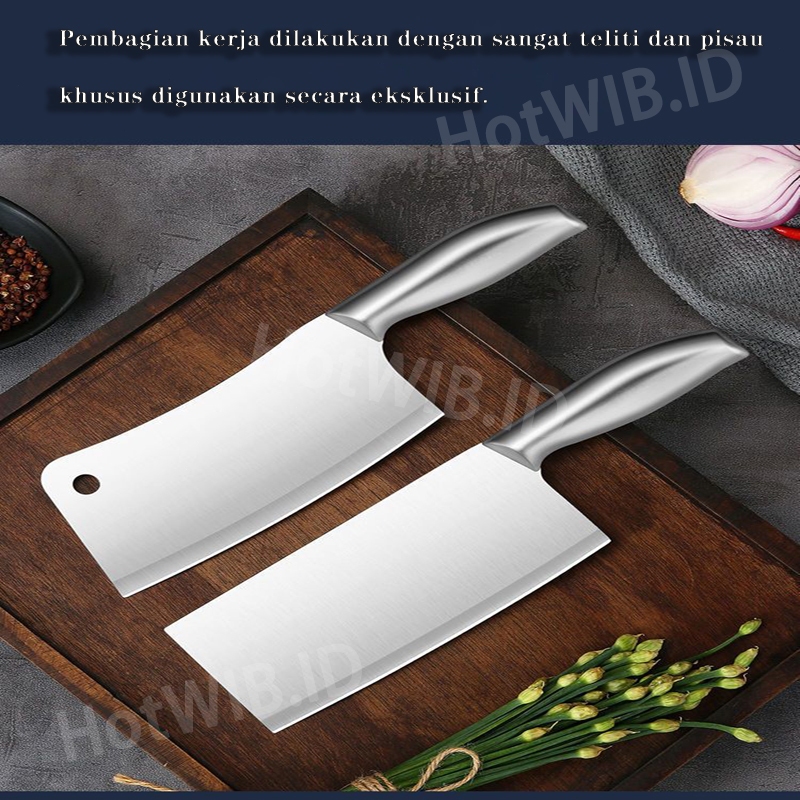Knife Baja Tahan Karat Golok Chef Pisau Daging Super Tajam Pisau Sembelih Set Qurban Peso Dapur Stai