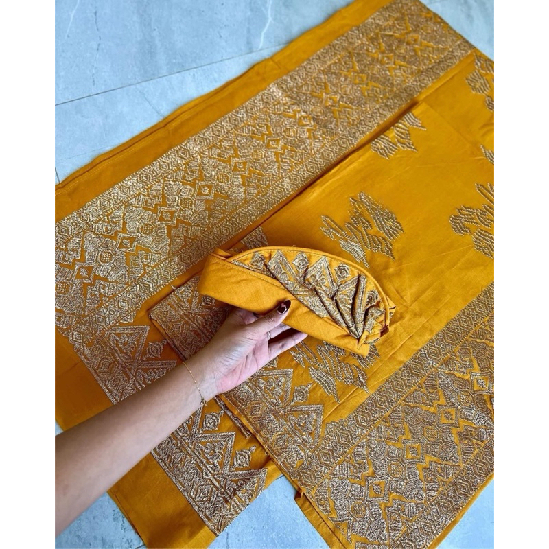 set setelan couple kamen saput udeng songket bordir / set kamen songket bordir + saput udeng