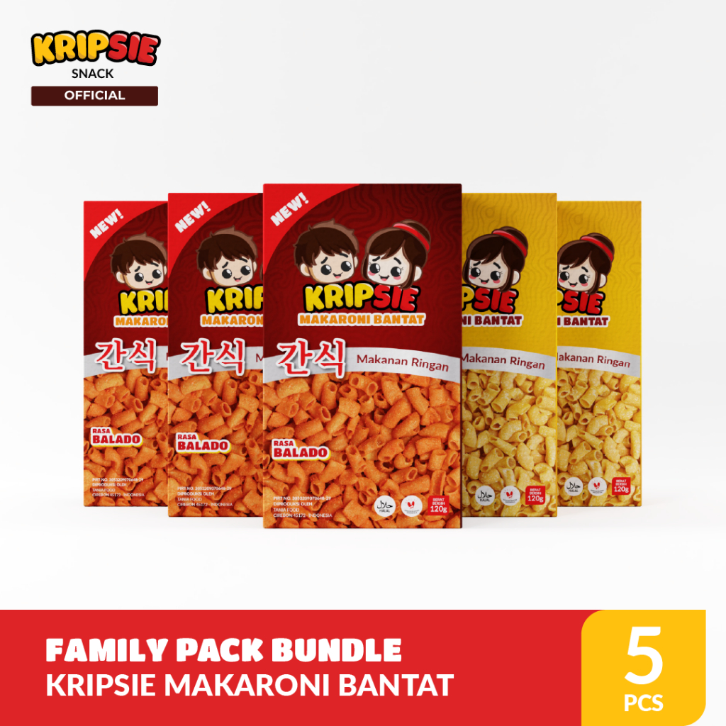 

KRIPSIE Family Pack Bundle Makaroni Bantat Rasa Balado & Ayam BBQ 5 PCS