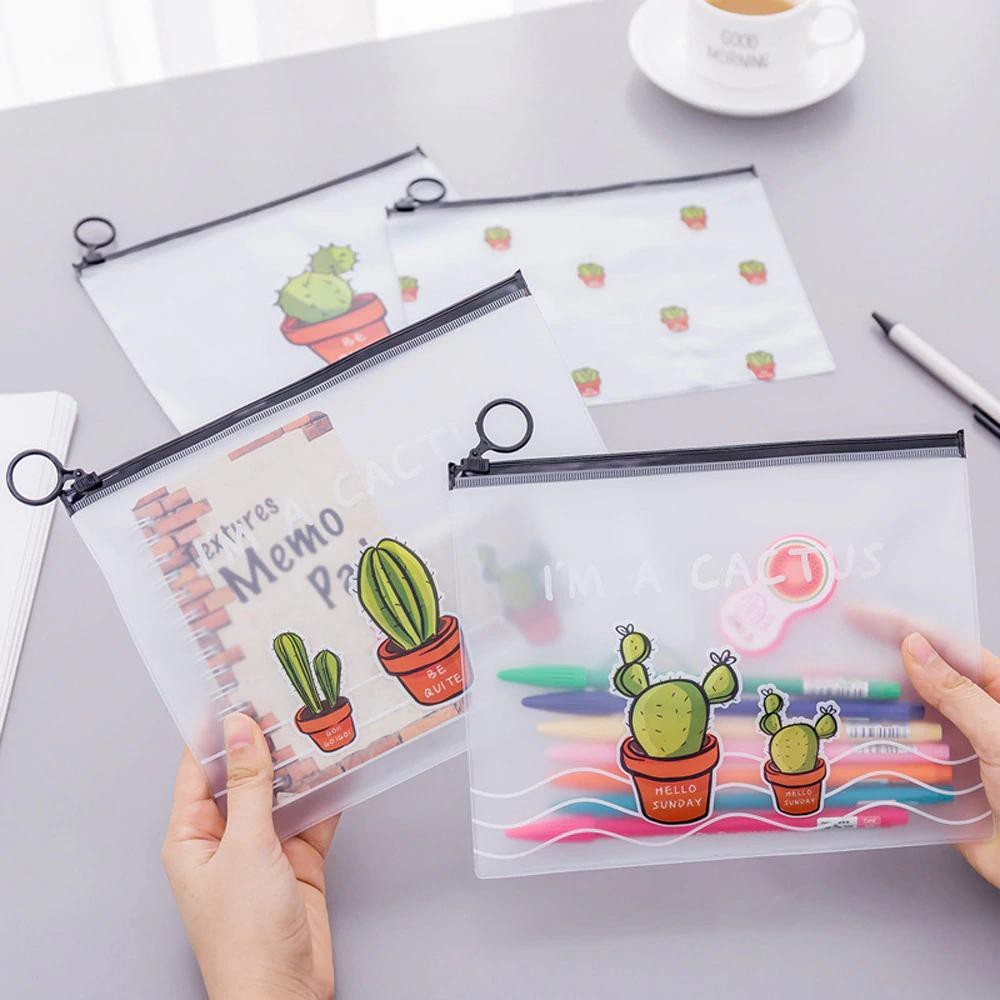 Dompet Belanja Plastik Anti Air - Dompet Uang Receh - Kotak Pensil Anak - Plastic Pouch Unicorn Cact