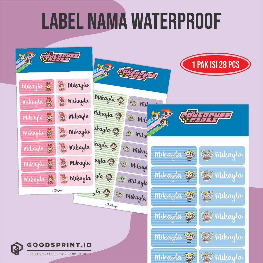 

Stiker Label Nama POWERPUFF GIRLS X CRYBABY Stiker Nama Custom Waterproof Label Nama Isi 28 pcs