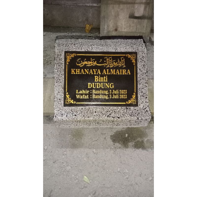 BATU NISAN WADAH DUDUKAN, NAMA NISAN CIRI MAKAM KIJING + PACKING KAYU & KARDUS cat GOLD 100% ORIGINA