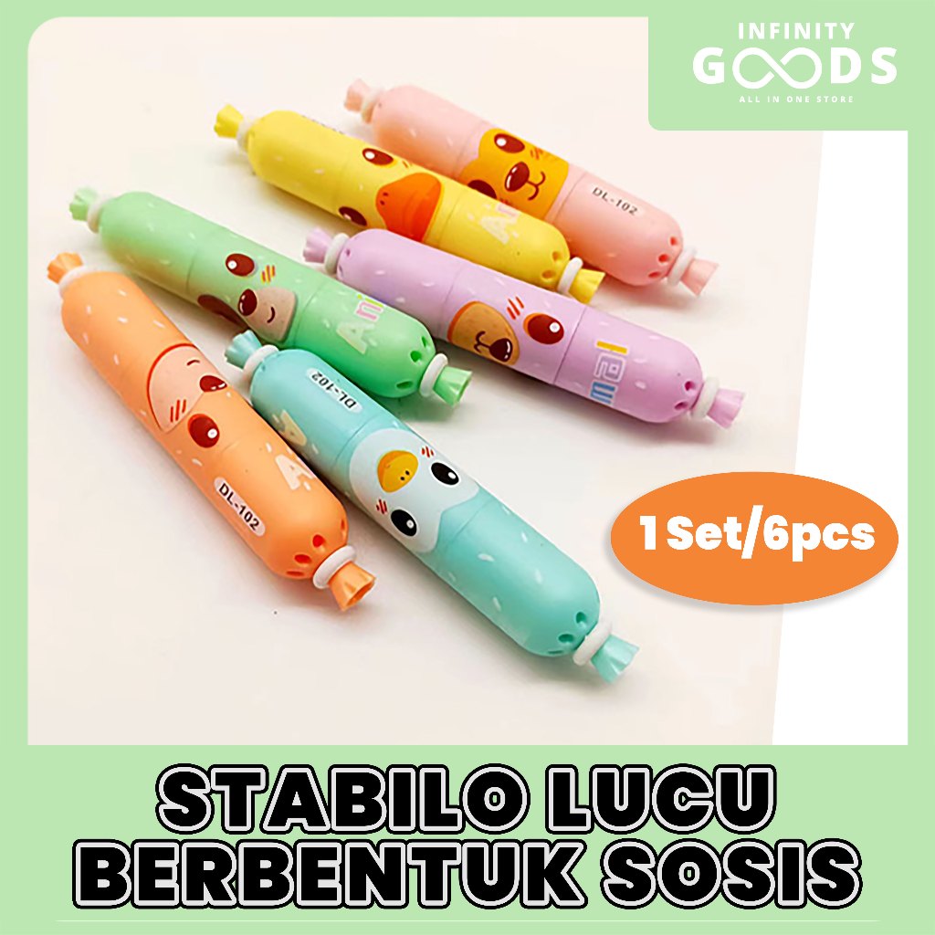 

Stabilo Lucu Bentuk Sosis 1 Set 6 Pcs Warna Highlighter