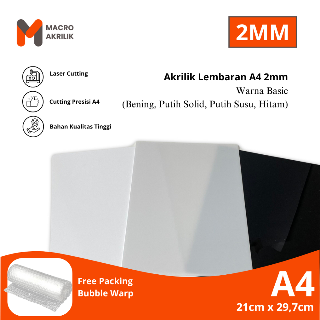 

Akrilik Warna Basic lembaran ukuran A4 tebal 2mm