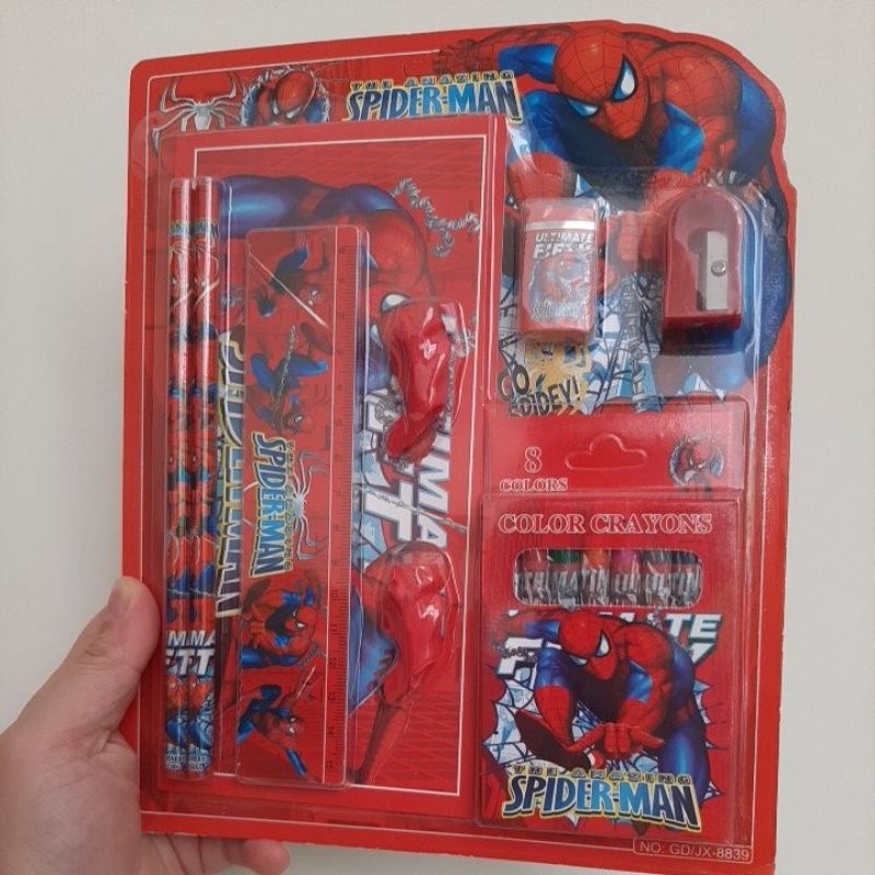 

set alat mewarnai spiderman stationery set sekolah anak karakter spiderman pensil 2B spiderman pensil sekolah spiderman penghapus pensil spiderman