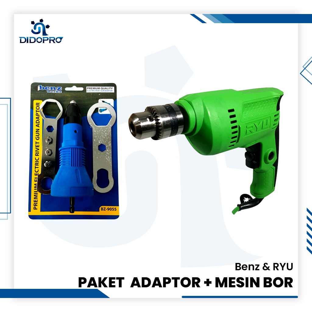 Paket Rivet Gun Adapter Tang Rivet Elektrik Bor Listrik 10mm Mesin Bor Tangan Ryu
