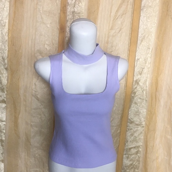 TOPSHOP turtle neck tank top purple ungu lilac abu grey premium knit crop tanktop round neck sexy fi