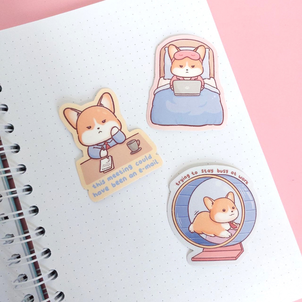 

Hello Pitto Corgi Die Cut Stickers - Working Series