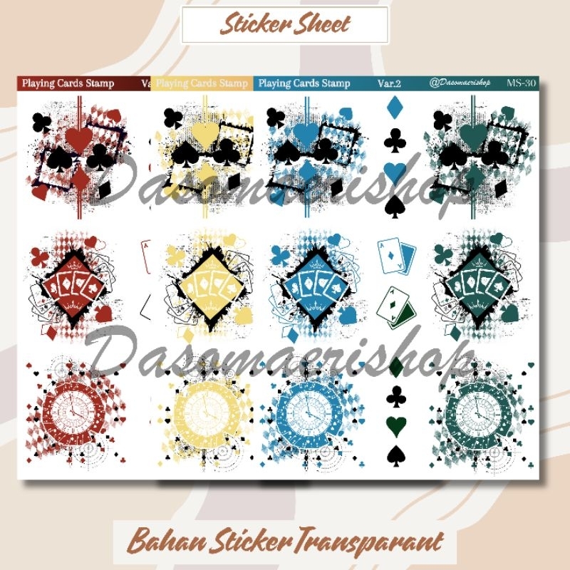 

Playing cards Stamp Sticker Sheet For Journal/Scrapbook