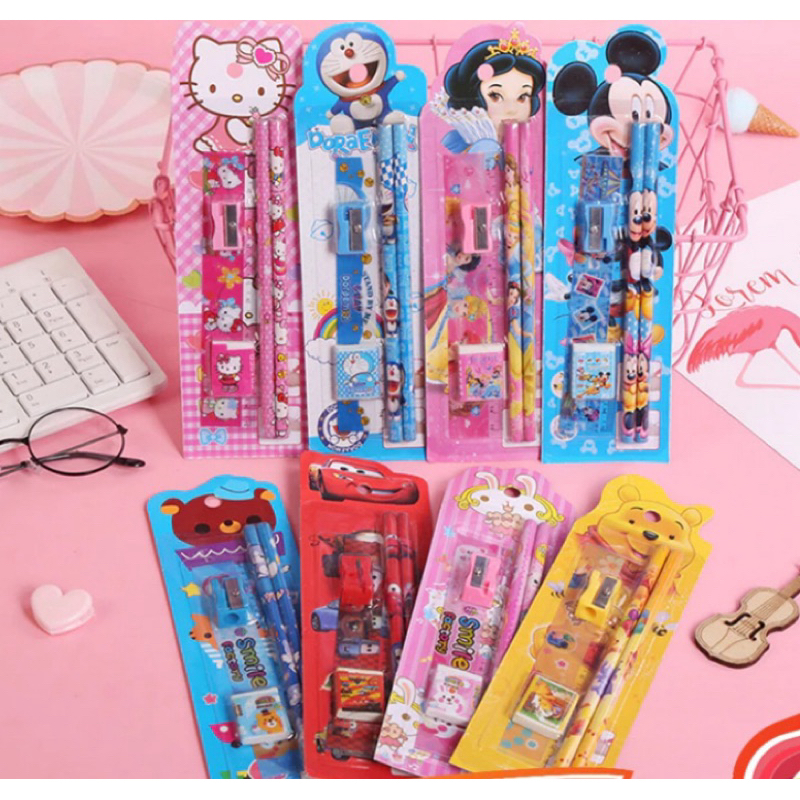 

YB Alat Tulis 5 in 1 Karakter / Paket Penggaris & Pensil Set / Mini Stationery Sekolah