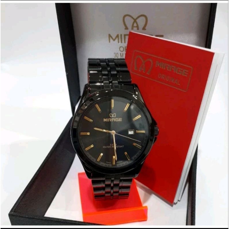 jam tangan Mirage Rante hitam pria 8709