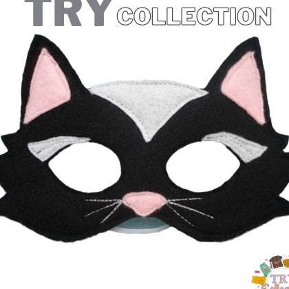 Termurah TRY COLLECTION Topeng Mask Desain Hewan Kucing Hitam Bahan Kain Flanel SKU  TMKH