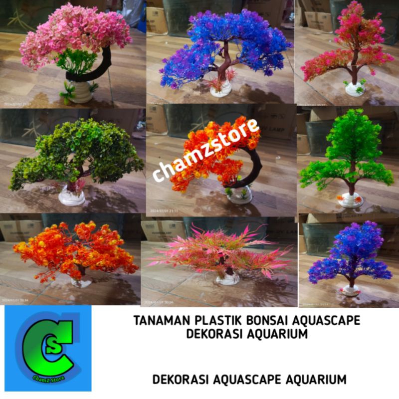 tanaman plastik bonsai aquascape dekorasi aquarium
