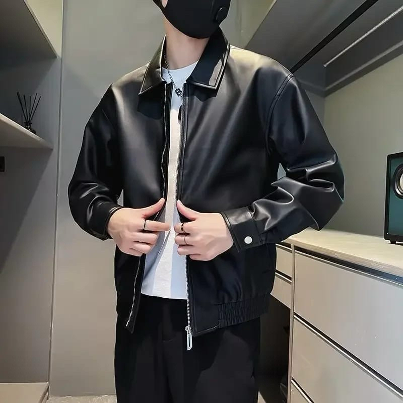 Jacket Kulit Classic Style Kerah Kansai New 2024 Jaket Kulit Pria Wanita Jaket Semi Kulit Jaket Kuli