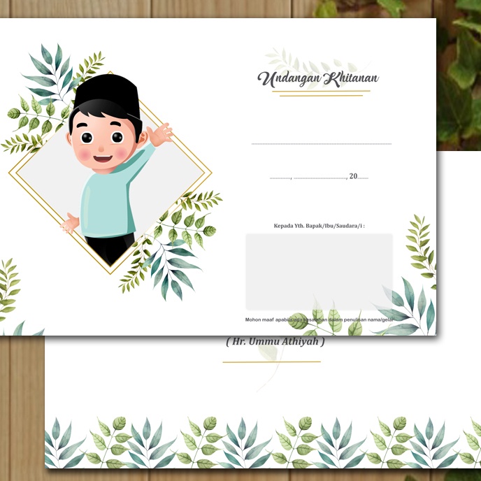 FG2 ISI 5 PCS UNDANGAN KHITANAN TULIS TANGAN KARTUN DAUN ANAK TERBARU