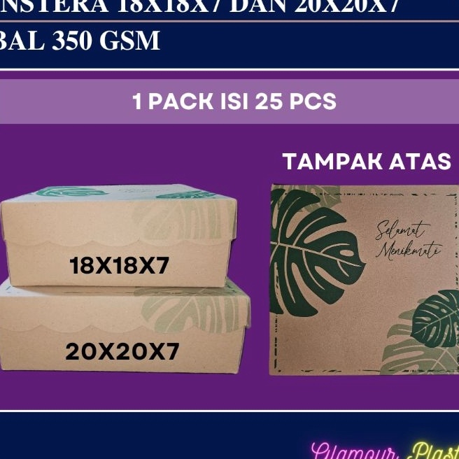 

KF7 Dus Cokelat Motif Monstera ukuran DUS 18X18X7 2X2X7 TEBAL 35 GSM 1 pack isi 25 pcsdus kuedus roti